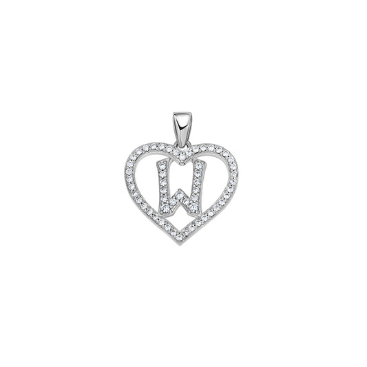 925 Sterling Silver Cz Initial Letter Pendant "W"