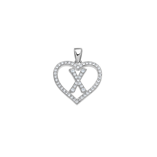 925 Sterling Silver Cz Initial Letter Pendant "X"