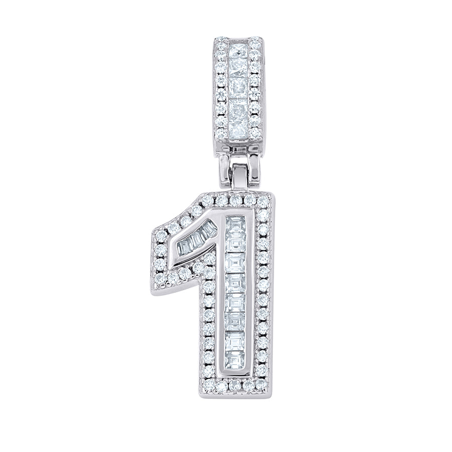 925 Sterling Silver Initial Number Moissanite Pendant