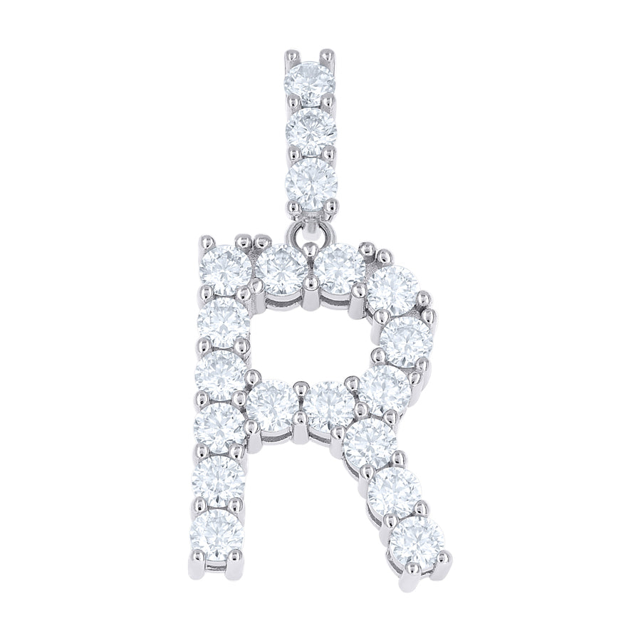 925 Sterling Silver Moissanite Initial Letter R Pendant