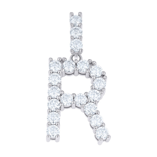 925 Sterling Silver Moissanite Initial Letter R Pendant