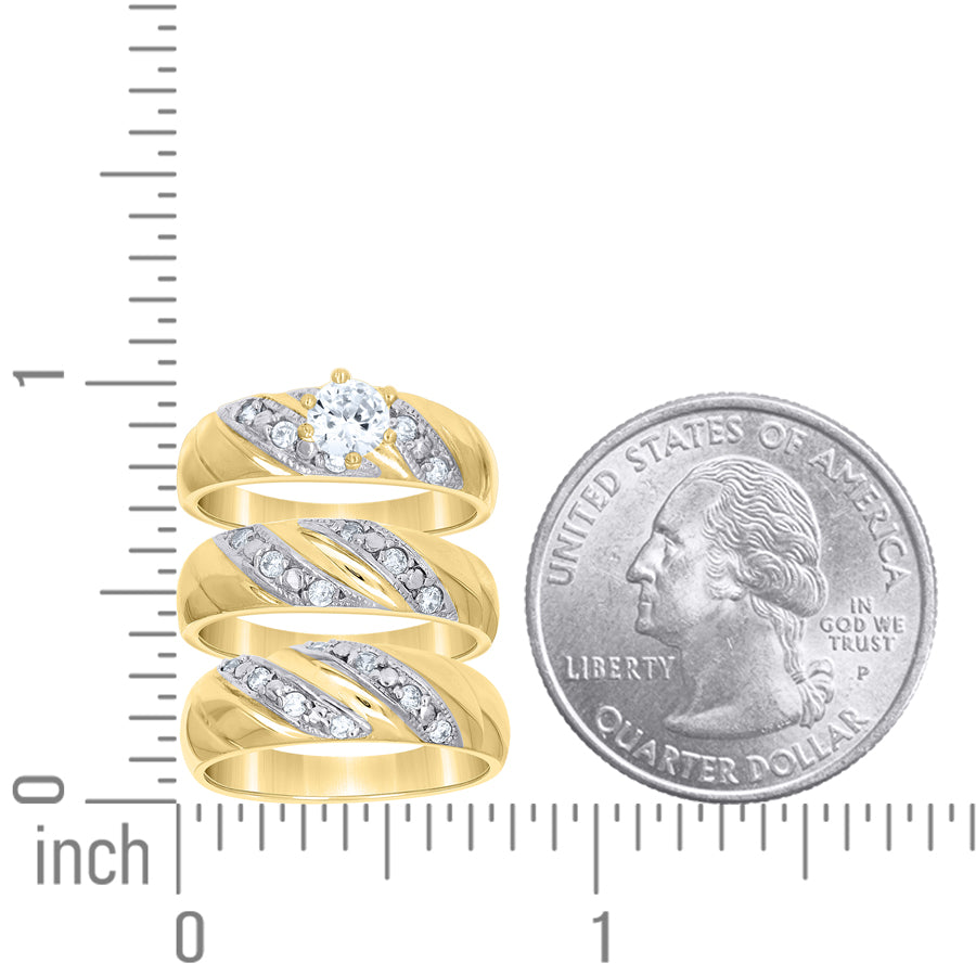 10Kt Gold Cz Trio Ring