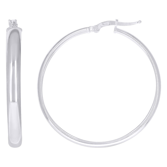 925 Sterling Silver Earrings Hoop Silver 4mm-35