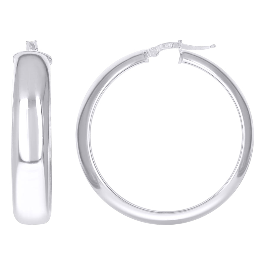 925 Sterling Silver Earrings Hoop Silver 7mm-35