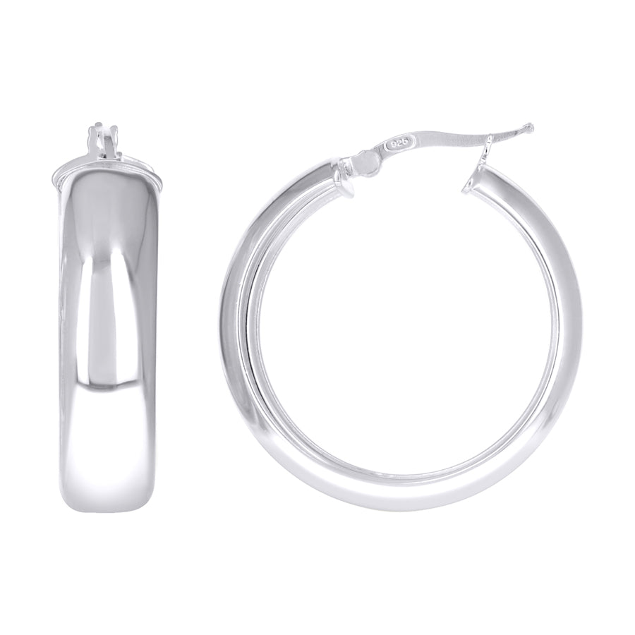 925 Sterling Silver Earrings Hoop Silver 7mm-25
