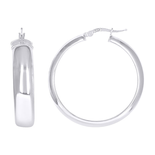 925 Sterling Silver Earrings Hoop Silver 7mm-30
