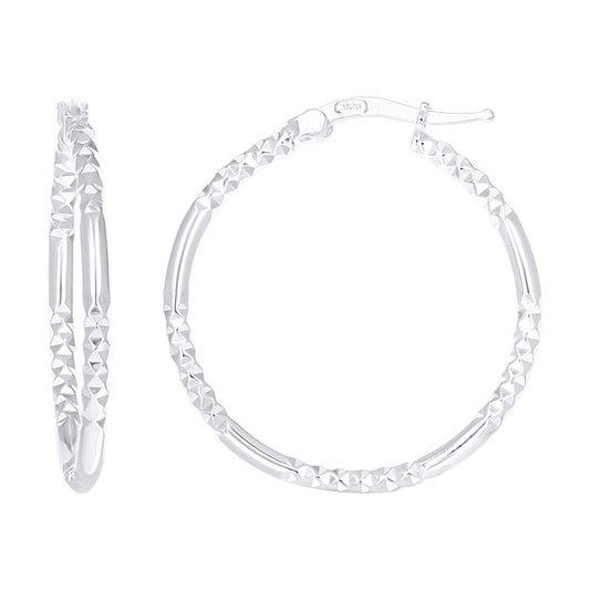 925 Sterling Silver Fancy Hoop Earring 2mm-25 Silver