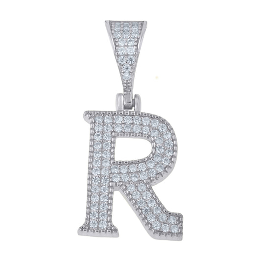 925 Sterling Silver Initial "R" Moissanite