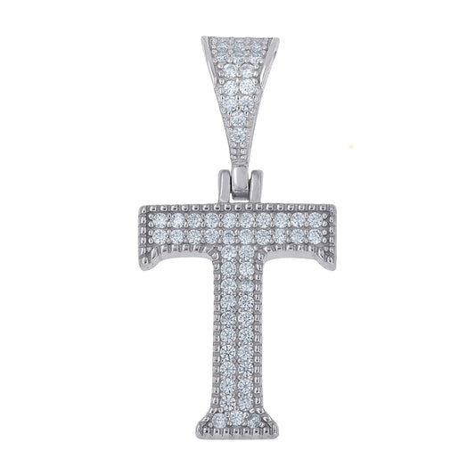 925 Sterling Silver Initial "T" Moissanite