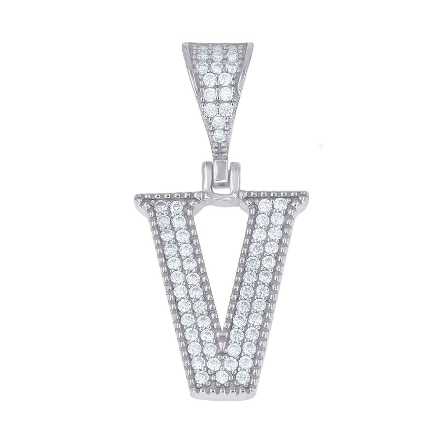 925 Sterling Silver Initial "V" Moissanite