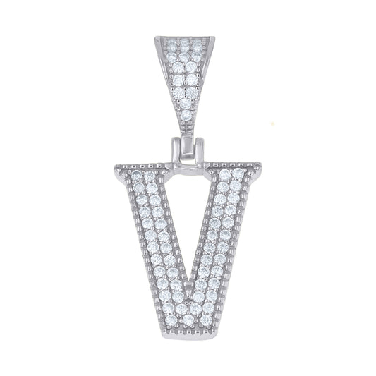 925 Sterling Silver Initial "V" Moissanite
