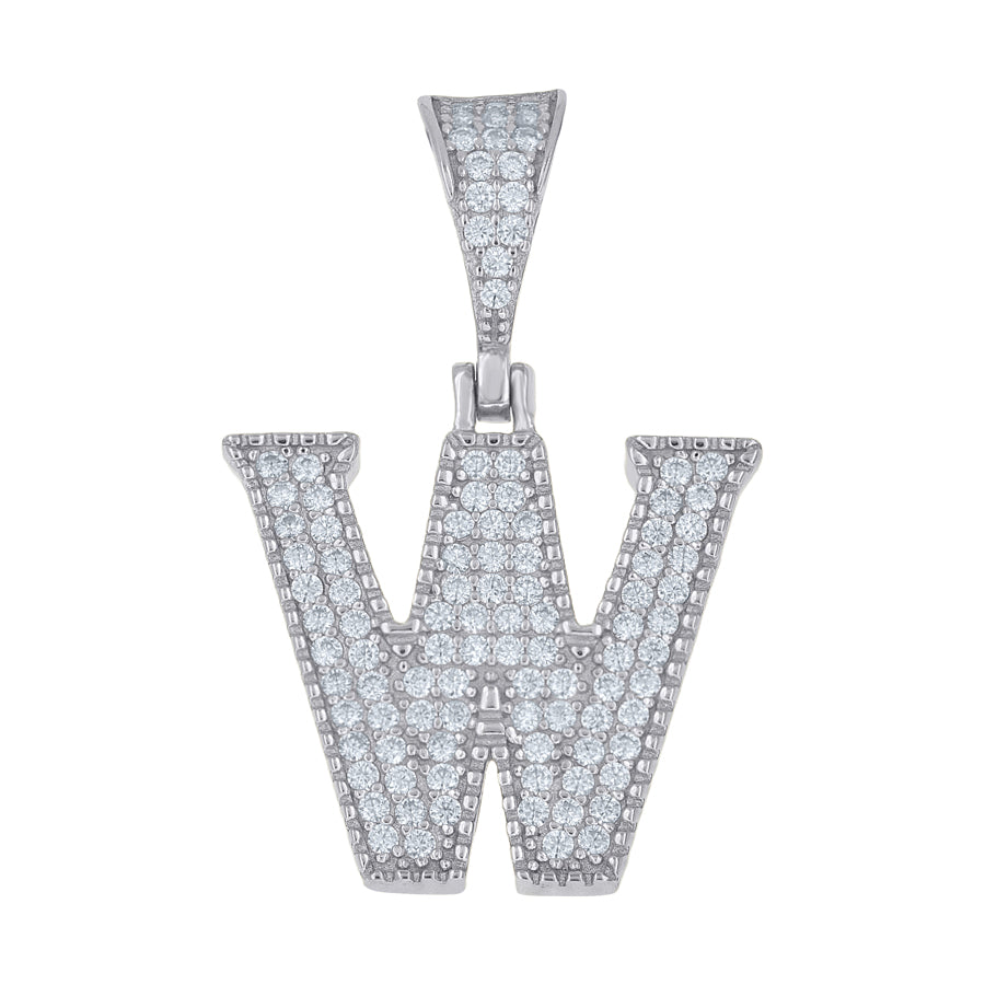 925 Sterling Silver Initial "W" Moissanite