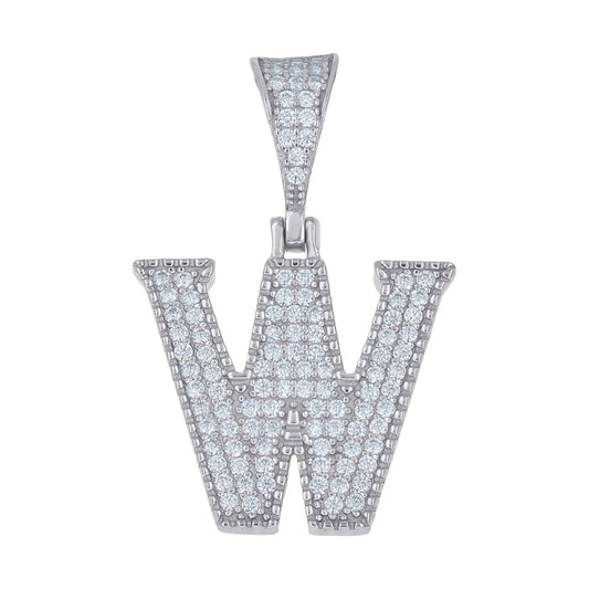 925 Sterling Silver Initial "W" Moissanite