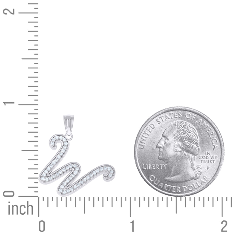 925 Sterling Silver Moissanite Initial "W" Pendant