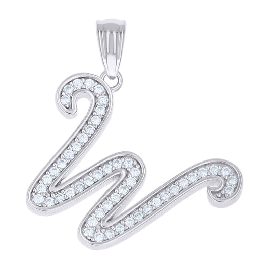925 Sterling Silver Moissanite Initial "W" Pendant