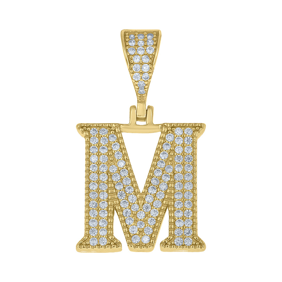 925 Sterling Silver Cz Initial "M" Pendant