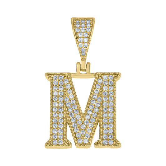 925 Sterling Silver Cz Initial "M" Pendant