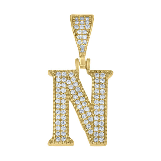 925 Sterling Silver Cz Initial "N" Pendant