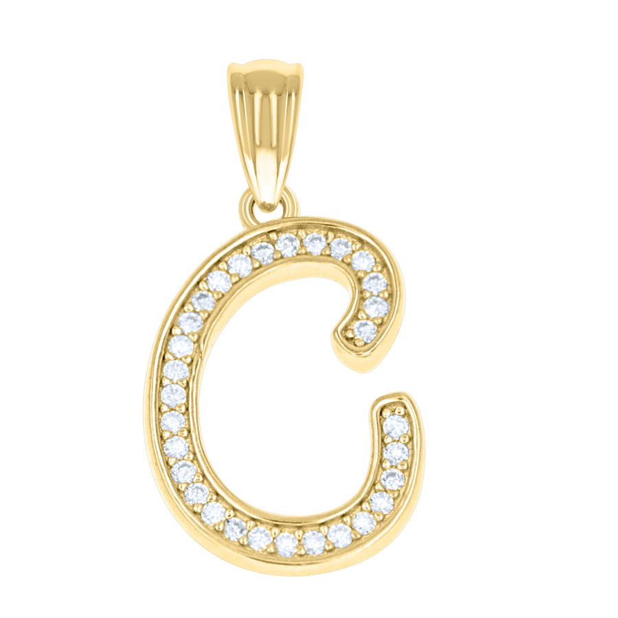 925 Sterling Silver Cz Initial "C" Pendant