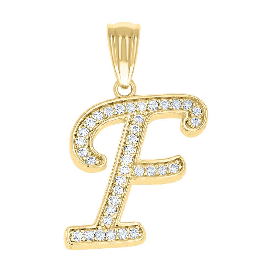 925 Sterling Silver Cz Initial "F" Pendant