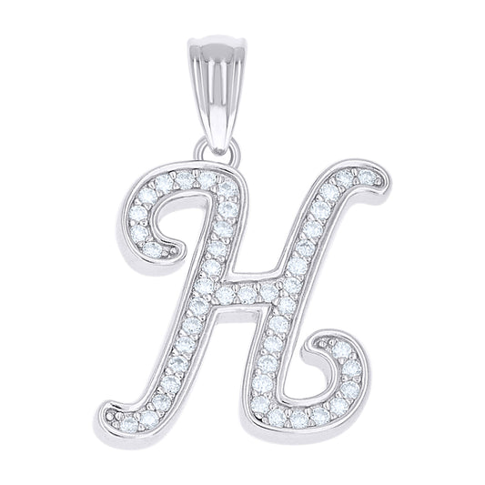 925 Sterling Silver Cz Initial "H" Pendant