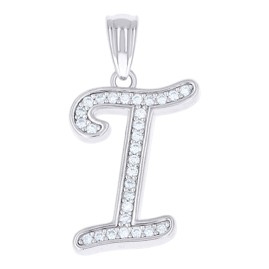 925 Sterling Silver Cz Initial "I" Pendant