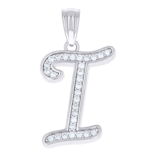 925 Sterling Silver Cz Initial "I" Pendant