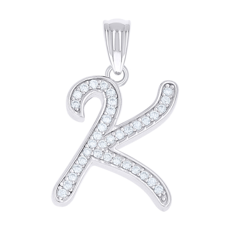 925 Sterling Silver Cz Initial "K" Pendant