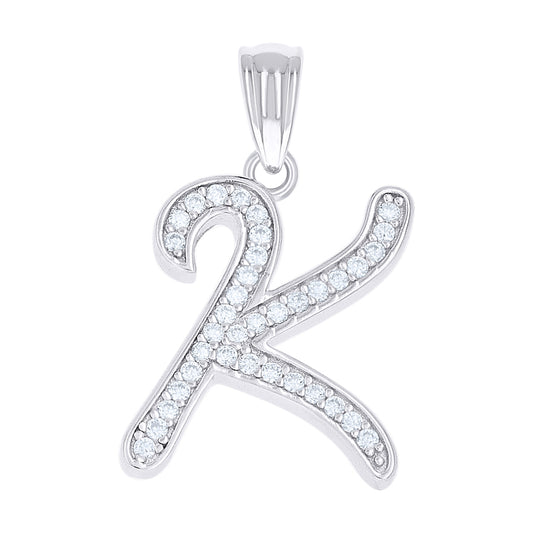 925 Sterling Silver Cz Initial "K" Pendant