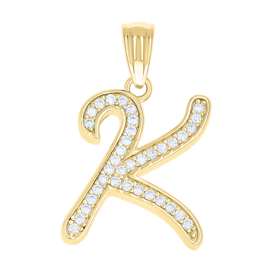 925 Sterling Silver Cz Initial "K" Pendant