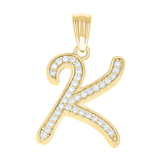 925 Sterling Silver Cz Initial "K" Pendant