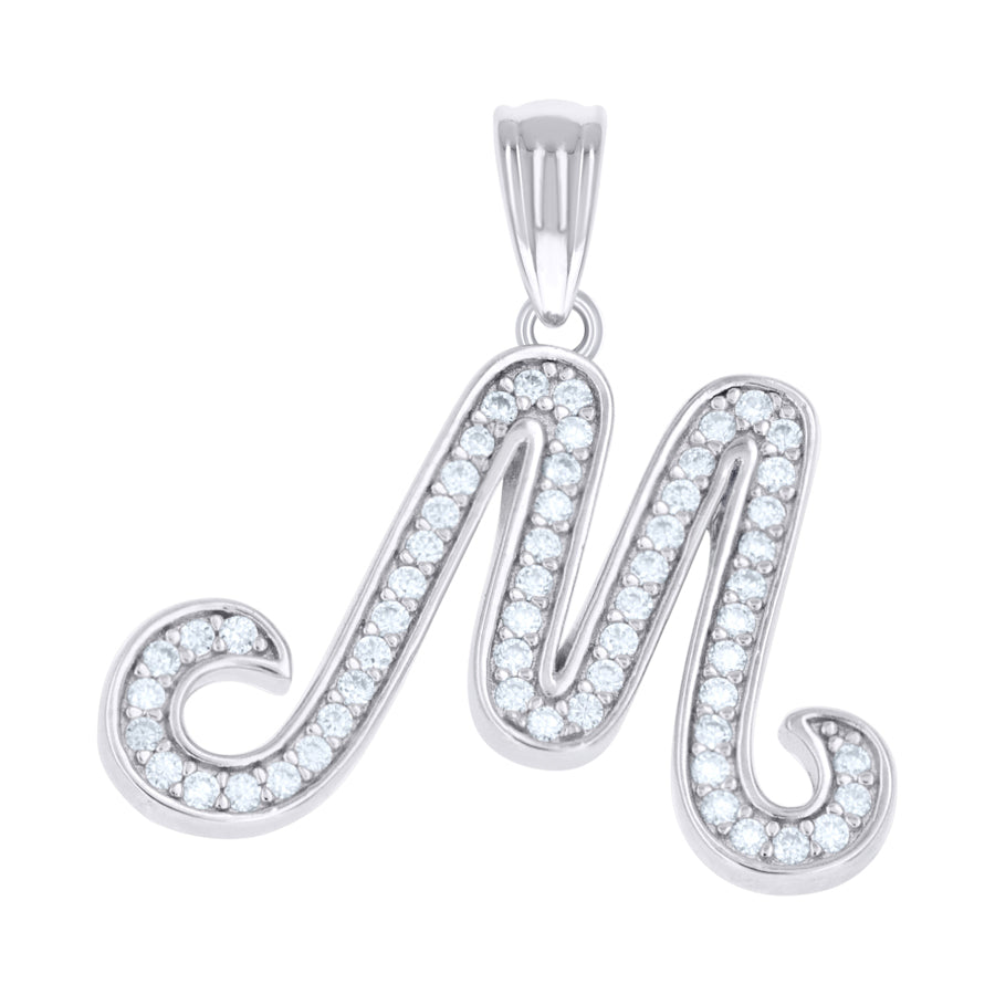 925 Sterling Silver Cz Initial "M" Pendant