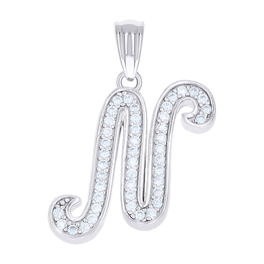 925 Sterling Silver Cz Initial "N" Pendant