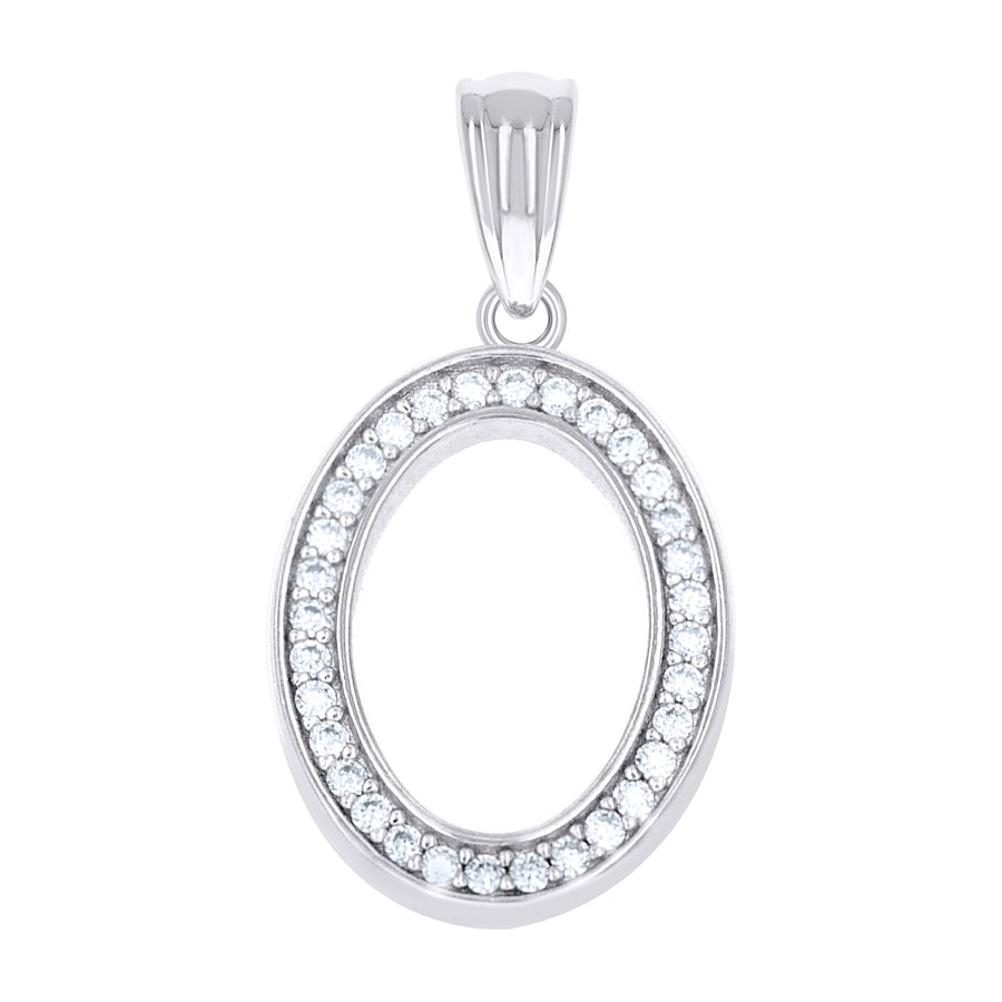 925 Sterling Silver Cz Initial "O" Pendant