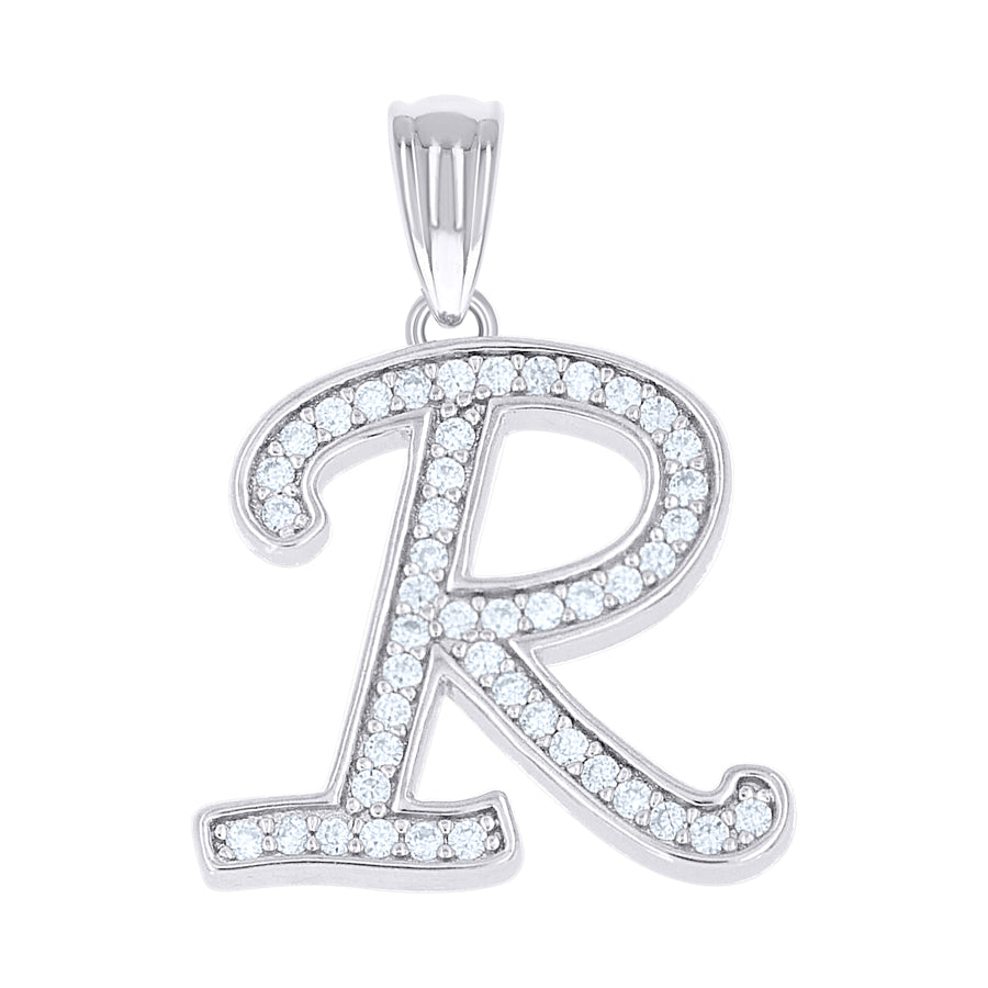 925 Sterling Silver Cz Initial "R" Pendant