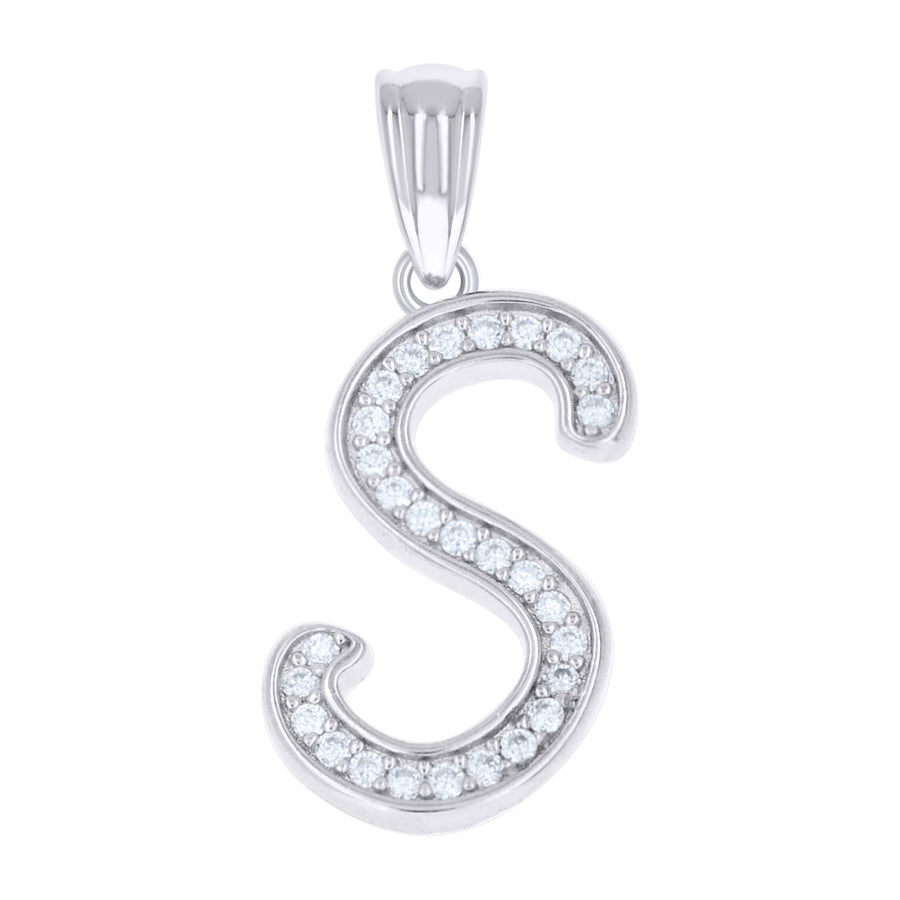 925 Sterling Silver Cz Initial "S" Pendant
