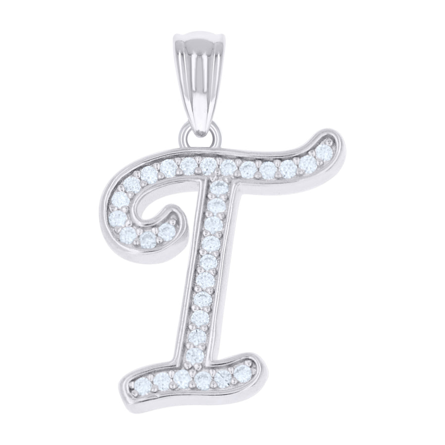 925 Sterling Silver Cz Initial "T" Pendant