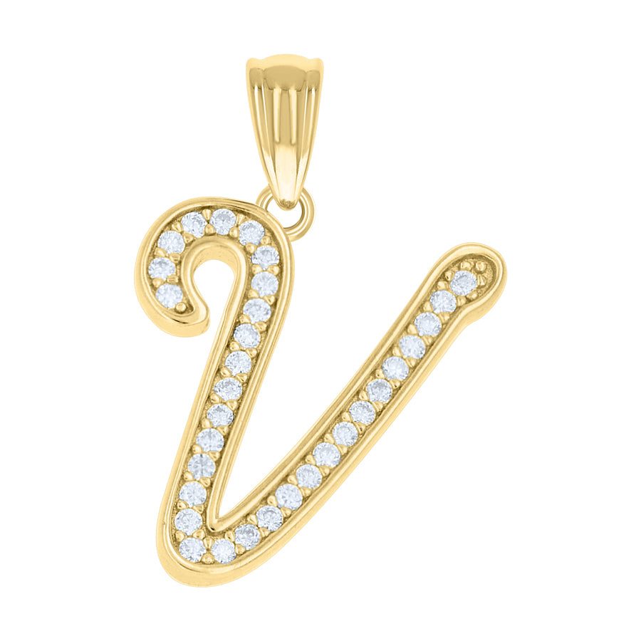 925 Sterling Silver Cz Initial "V" Pendant