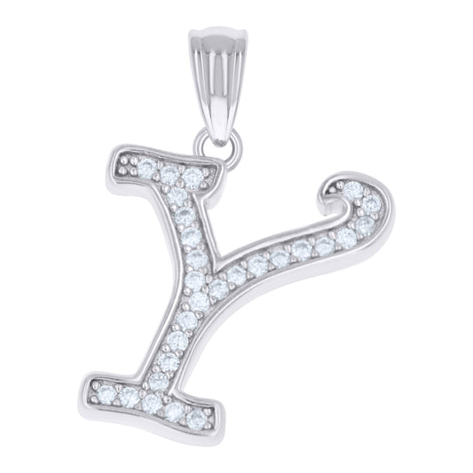 925 Sterling Silver Cz Initial "Y" Pendant