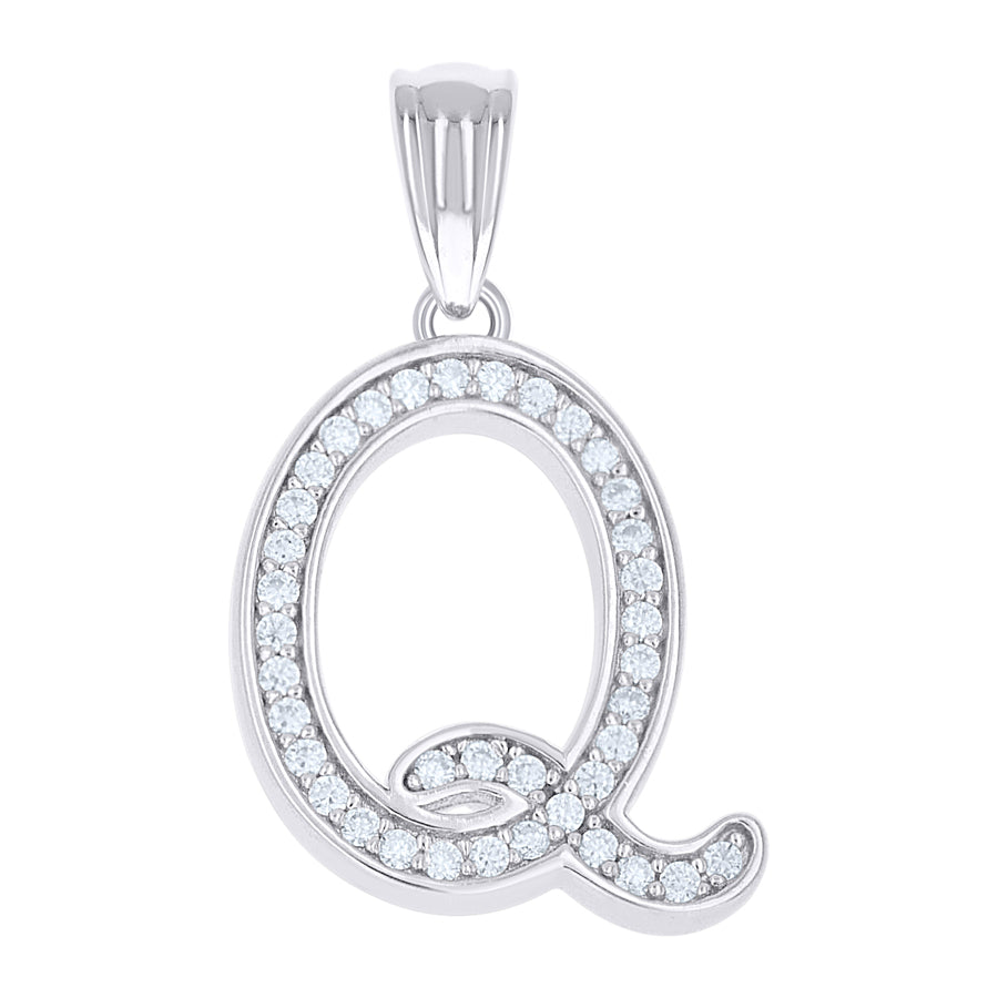 925 Sterling Silver Cz Initial "Q" Pendant