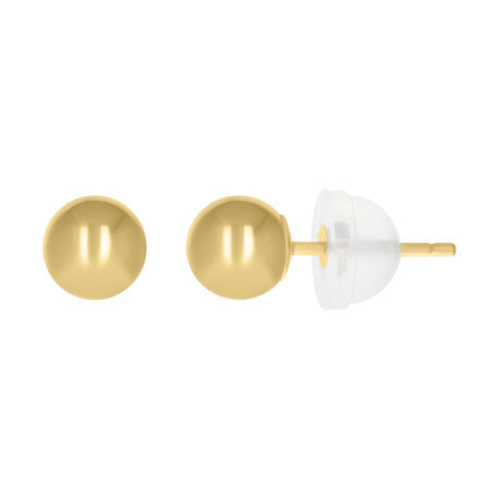 14Kt Gold 5mm Ball Stud Earrings With Silicone Backing