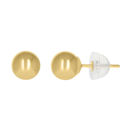 14Kt Gold 6mm Ball Stud Earrings With Silicone Backing