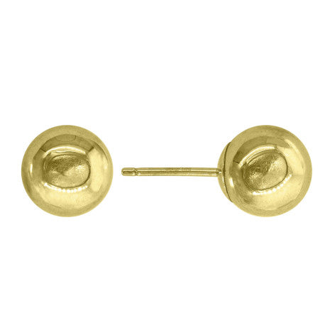 14Kt Gold 7mm Ball Stud Earrings With Silicone Backing