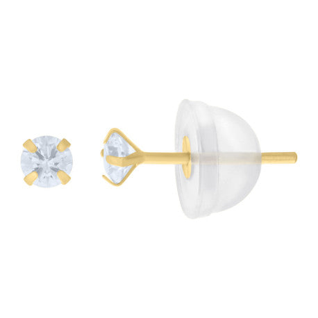 14Kt 2.5mm Round Cz Stud Prong Earring W/ Silicone Backing