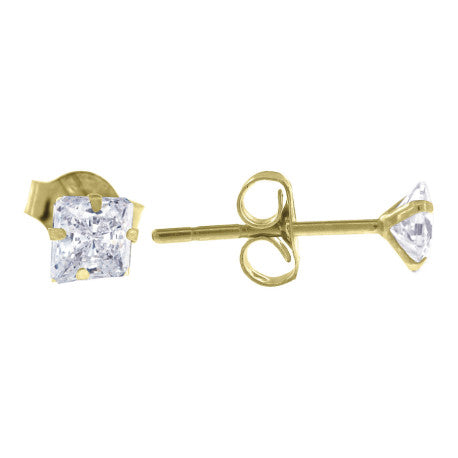 14Kt 3mm Square Cz Stud Prong Earring W/ Silicone Backing