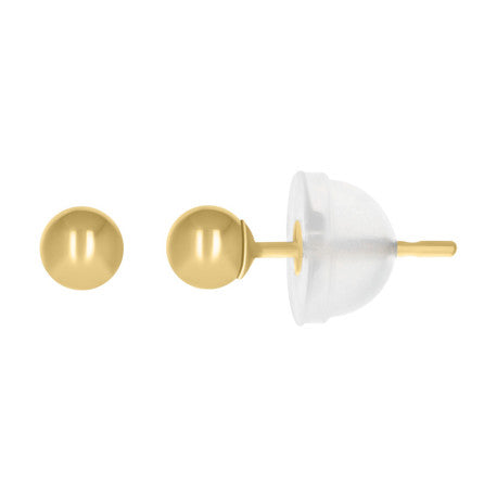 14Kt Gold 3mm Ball Stud Earrings With Silicone Backing