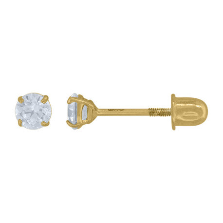 14Kt Gold 3mm Round Cz Stud Earring Screwback