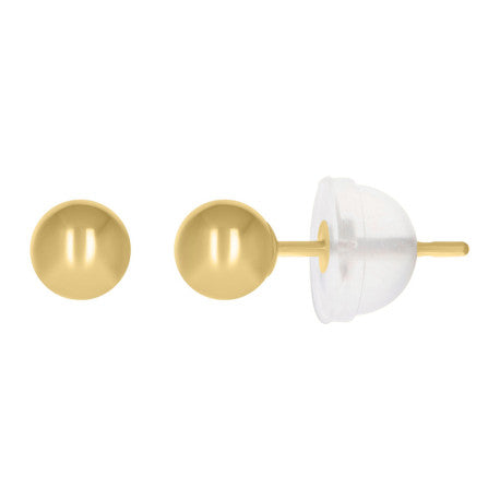 14Kt Gold 4mm Ball Stud Earrings With Silicone Backing