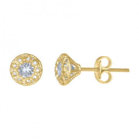 14Kt Gold 6mm Round Cz Earrings