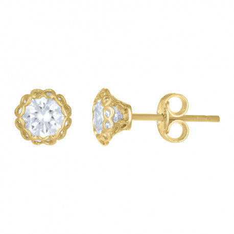 14Kt Gold 6mm Round Cz Earrings